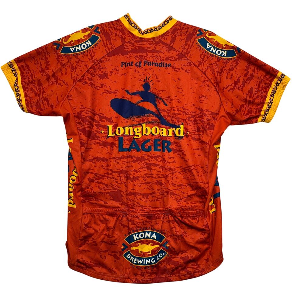 Canari Longboard Lager Jersey Mens Small Red Orange Kona Brewing Zip Up Cycling